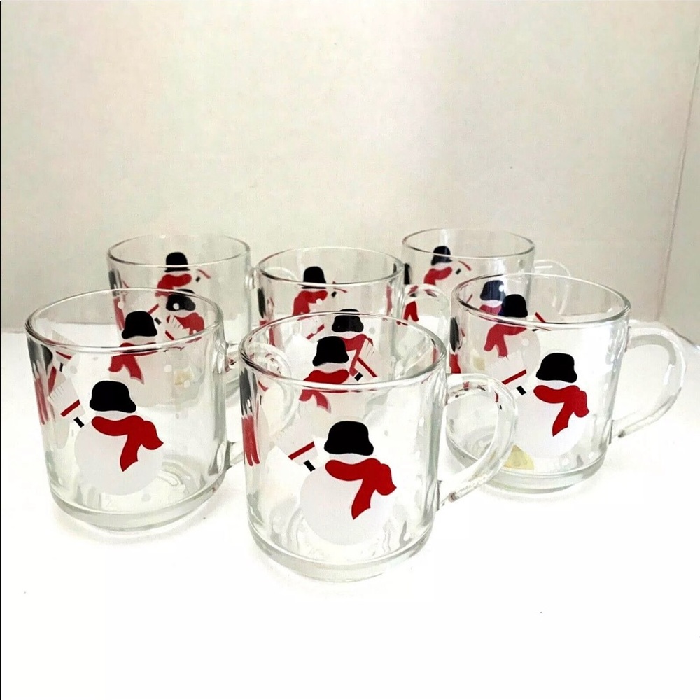 Crate & Barrel Snowman Luminarc Mug Set 6 in Box